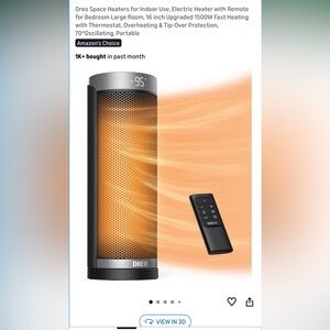 Dreo Space Heater- Indoor, Electric Heater w Remote, 16 in 1500W Fast Heating